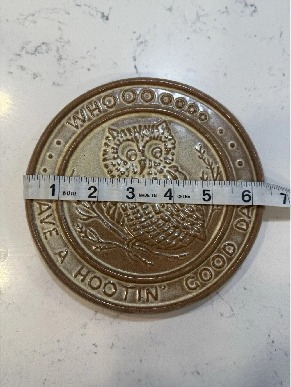 Frankoma Round Owl Trivet Whooo Have a Hootin Good Day 6